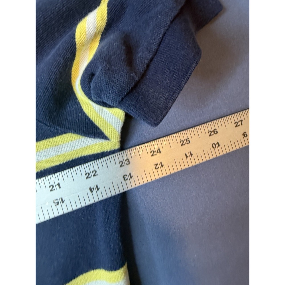 Polo Ralph Lauren Mens L Navy Yellow White Striped Cotton Polo Red Pony Y2K - Picture 4 of 5